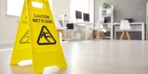 A wet floor in a hospital caused an elderly man to fall and suffer a severe head injury